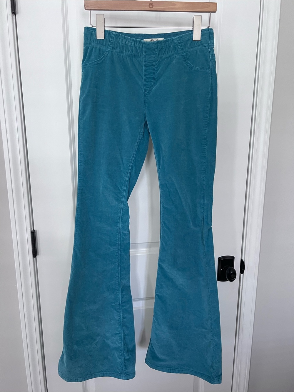 Free People Teal Corduroy Pull On Flare Pants Size 26 EUC